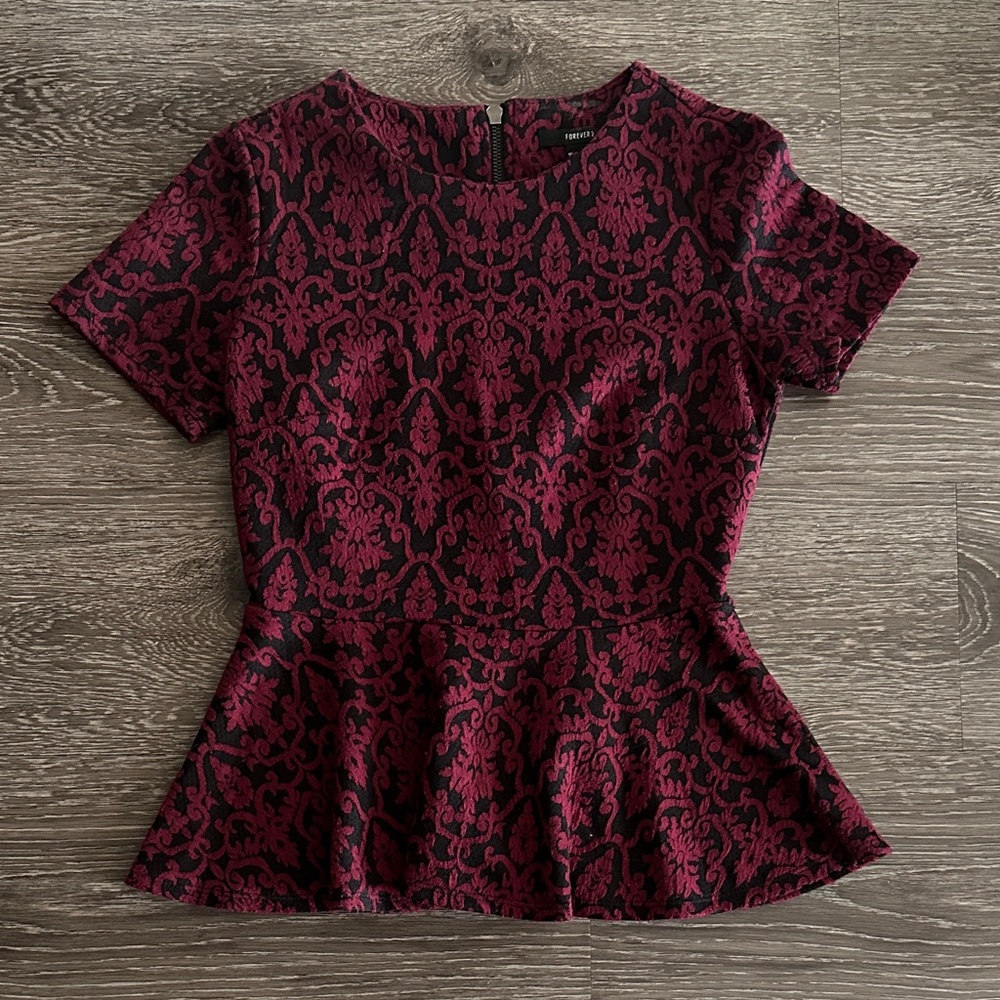 Forever 21 Black and Red Peplum Blouse
